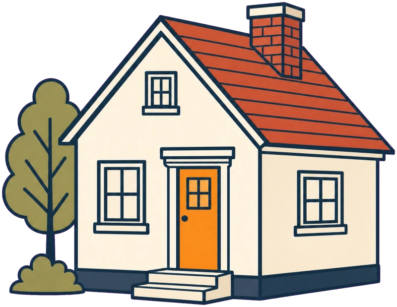 Illustration of a single-family house with a pitched roof.
